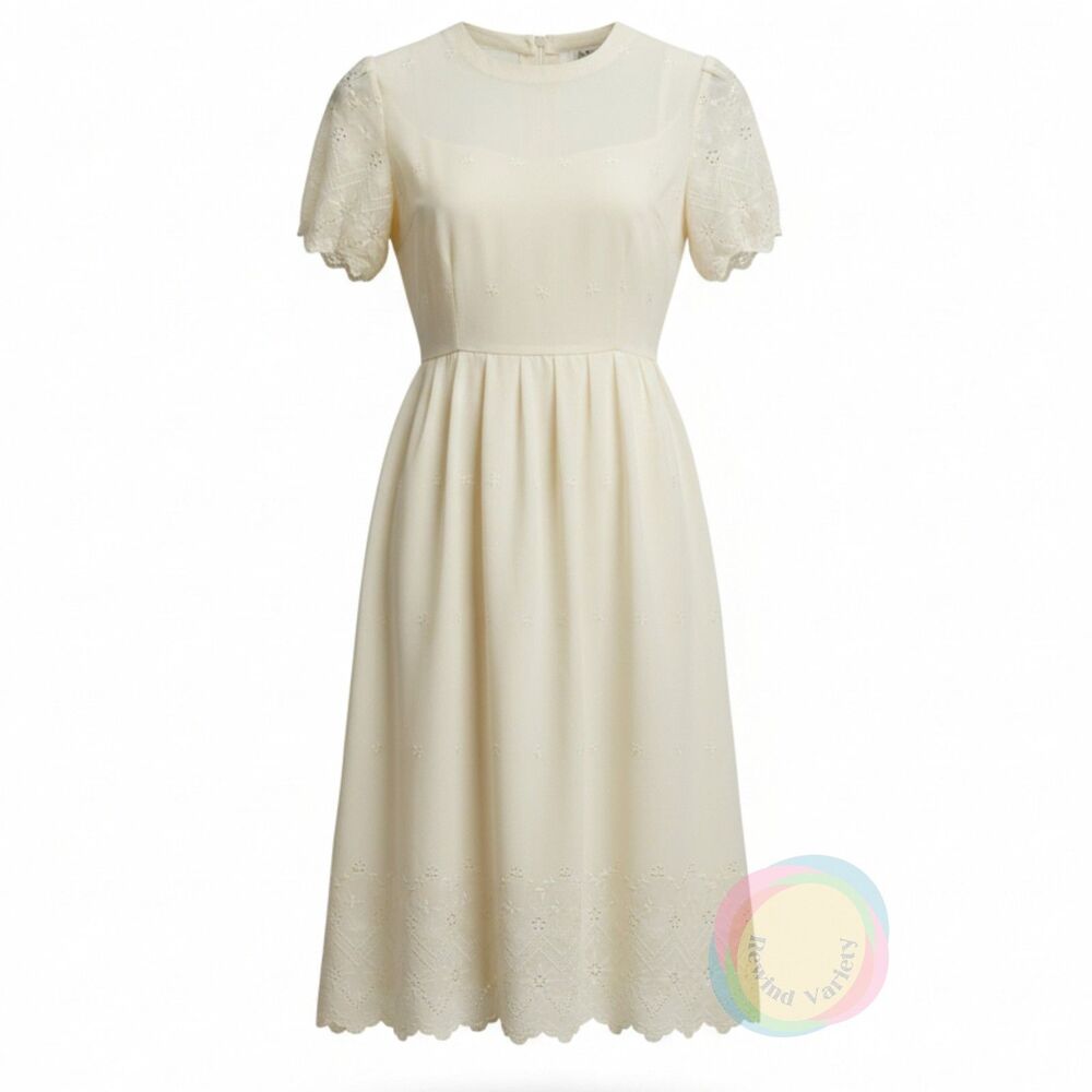 1950s White Voile Dress Embroidered Garden Party Bridal Small